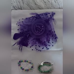 Purple Feathered Hair Accessory with Beaded Bracelets